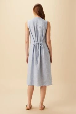 Kylen Linen Midi Dress - Blue Natural Stripe -Mode Weft Sales Store 10192 Kylen Blue Natural Stripe 8