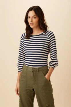 Issa Reverie Knit Tee - Navy Natural Stripe