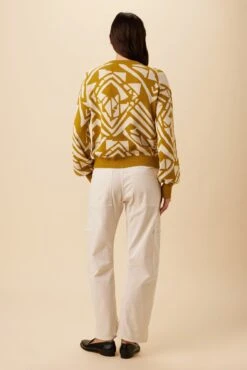 Galya Organic Cotton Sweater - Chartreuse Ivory -Mode Weft Sales Store 10268 Galya Chartreuse Ivory 3