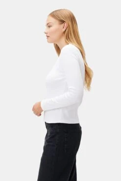 Eleanor Long Sleeve Baby Rib Tee - White -Mode Weft Sales Store 10277 Eleanor LS White 2