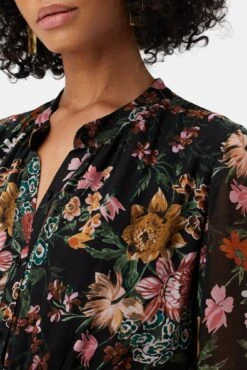 Malta Viscose Chiffon Long Sleeve Dress - Rosalind Floral Black -Mode Weft Sales Store 10294 LS Malta Chiffon Rosalind Black 4