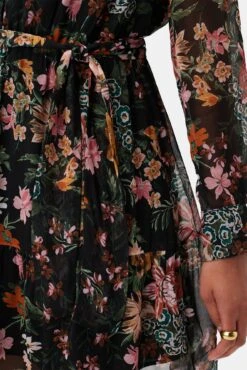 Malta Viscose Chiffon Long Sleeve Dress - Rosalind Floral Black -Mode Weft Sales Store 10294 LS Malta Chiffon Rosalind Black 5