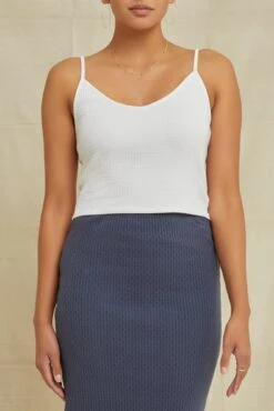 Thea Pointelle Rib Tank - White