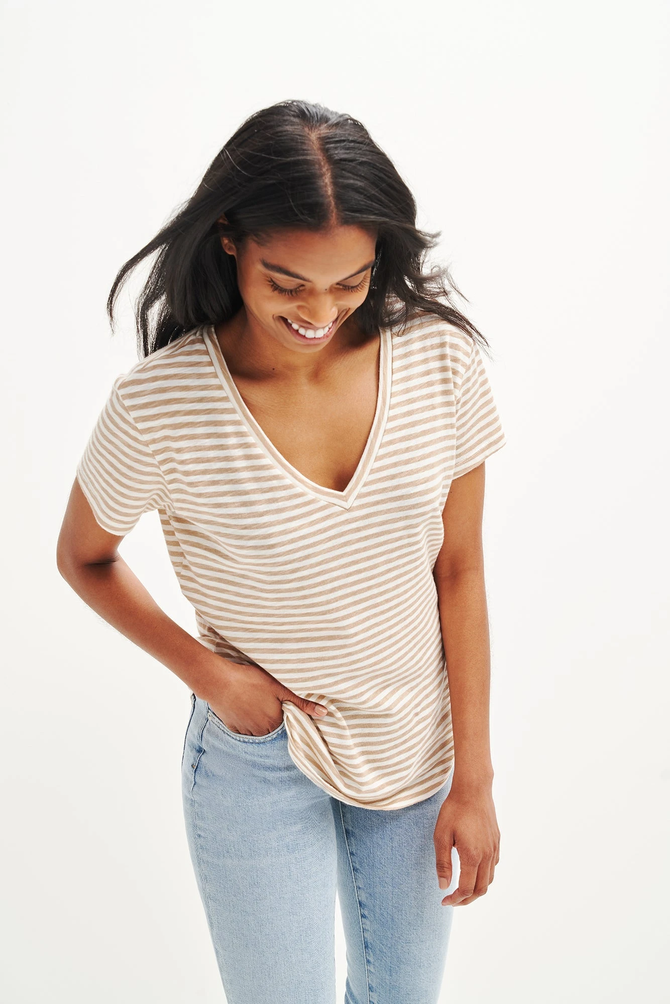 Joline Reverie Slub Tee - Soleil Stripe Tan 4 Joline Reverie Slub Tee - Soleil Stripe Tan - Image 2