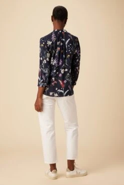 Charlotte 3/4 Sleeve Ecovero Blouse - Gemini Navy -Mode Weft Sales Store 16 10143 Charlotte Viscose Gemini Navy 3