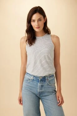Sadie Tencel Slub Tank - Gigi White Stripe