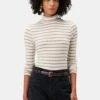 Flannery Dream Knit Turtle Neck - Ivory Camel Stripe -Mode Weft Sales Store 2518 Flannery Harbor Stripe Ivory Camel 1