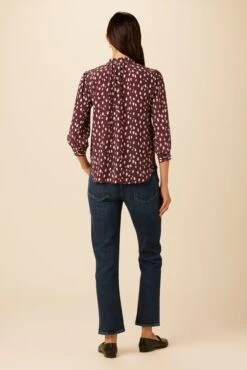 Charlotte 3/4 Sleeve Washable Silk Blouse - Pebble Dot Plum -Mode Weft Sales Store 26 10140 Charlotte Silk Plum Ivory 3