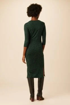 Colombe 3/4 Sleeve Reverie Knit Dress - Forest Leopard -Mode Weft Sales Store 6054 3 4 Slv Colombe Forest Leopard 3