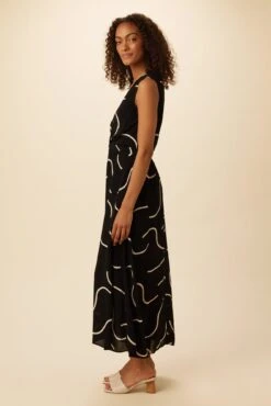 Olive Viscose Crepe Dress - Waves -Mode Weft Sales Store 7540 Olive Crepe Waves 2