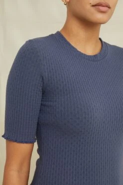 Mylene Pointelle Rib Dress - Pacific Blue -Mode Weft Sales Store 7550MylenePacificBlue 1125 web b4451383 256e 402b 8988 08b6e29ddf91