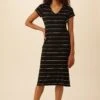 Miley Dream Knit Dress - Havana Stripe Black -Mode Weft Sales Store 8322 Miley Black Havana Stripe 1