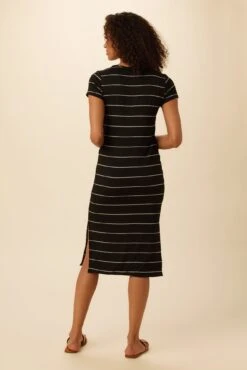 Miley Dream Knit Dress - Havana Stripe Black -Mode Weft Sales Store 8322 Miley Black Havana Stripe 3