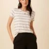 Berkeley Dream Knit Tee - White Havana Stripe -Mode Weft Sales Store 9493 SS Berkeley Havana Stripe Natural Black 1