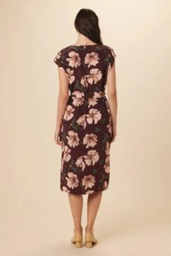 Cindra Washable Silk Midi Dress - Paysage Sepia -Mode Weft Sales Store 9674 Cindra Paysage Sepia 3