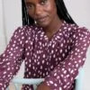 Charlotte 3/4 Sleeve Washable Silk Blouse - Pebble Dot Plum -Mode Weft Sales Store Charlotte Pebble Dot 2865